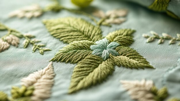 Zbliżenie na haftowaną roślinę